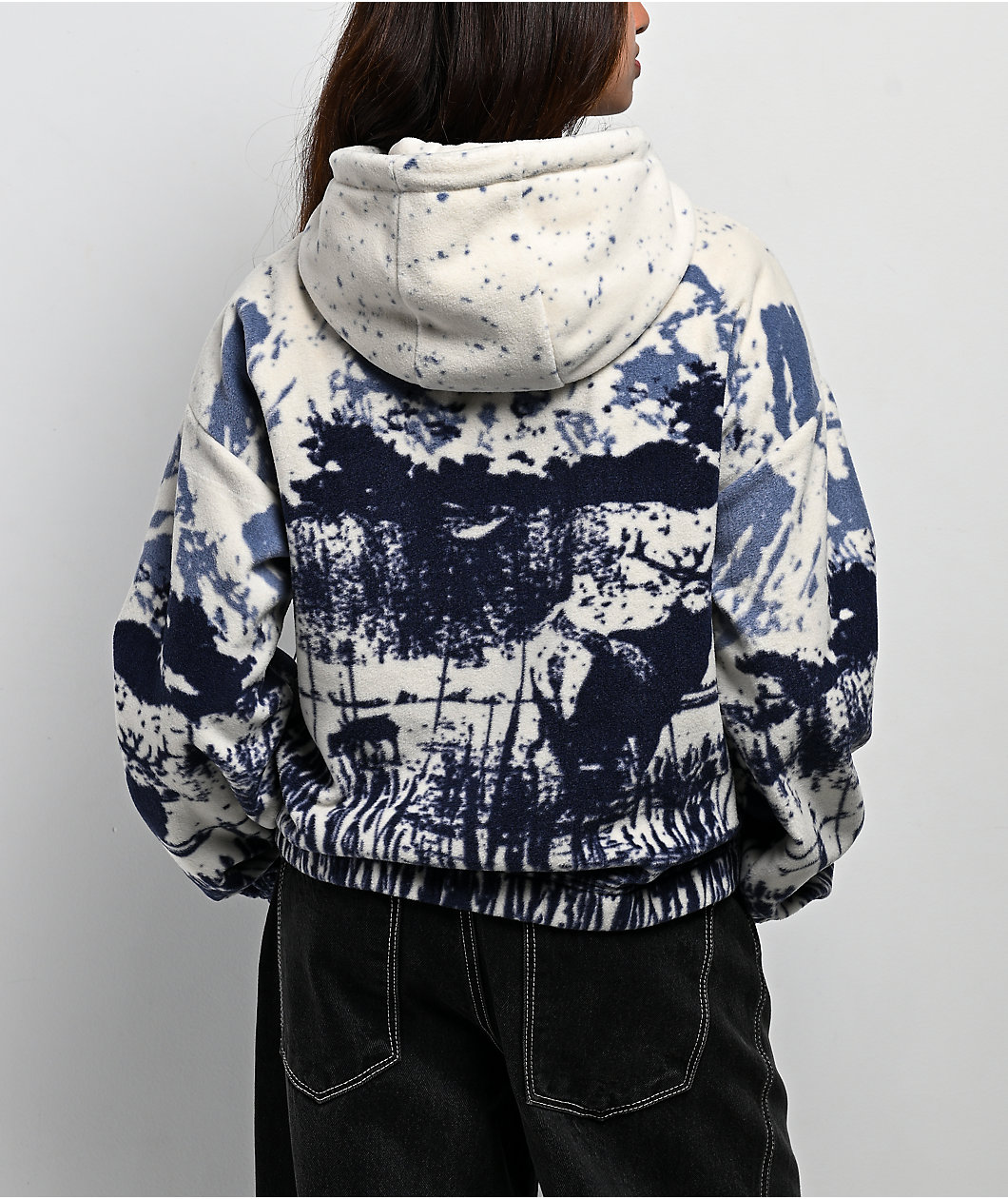 Dravus Helia Landscape White & Blue Fleece Zip Hoodie