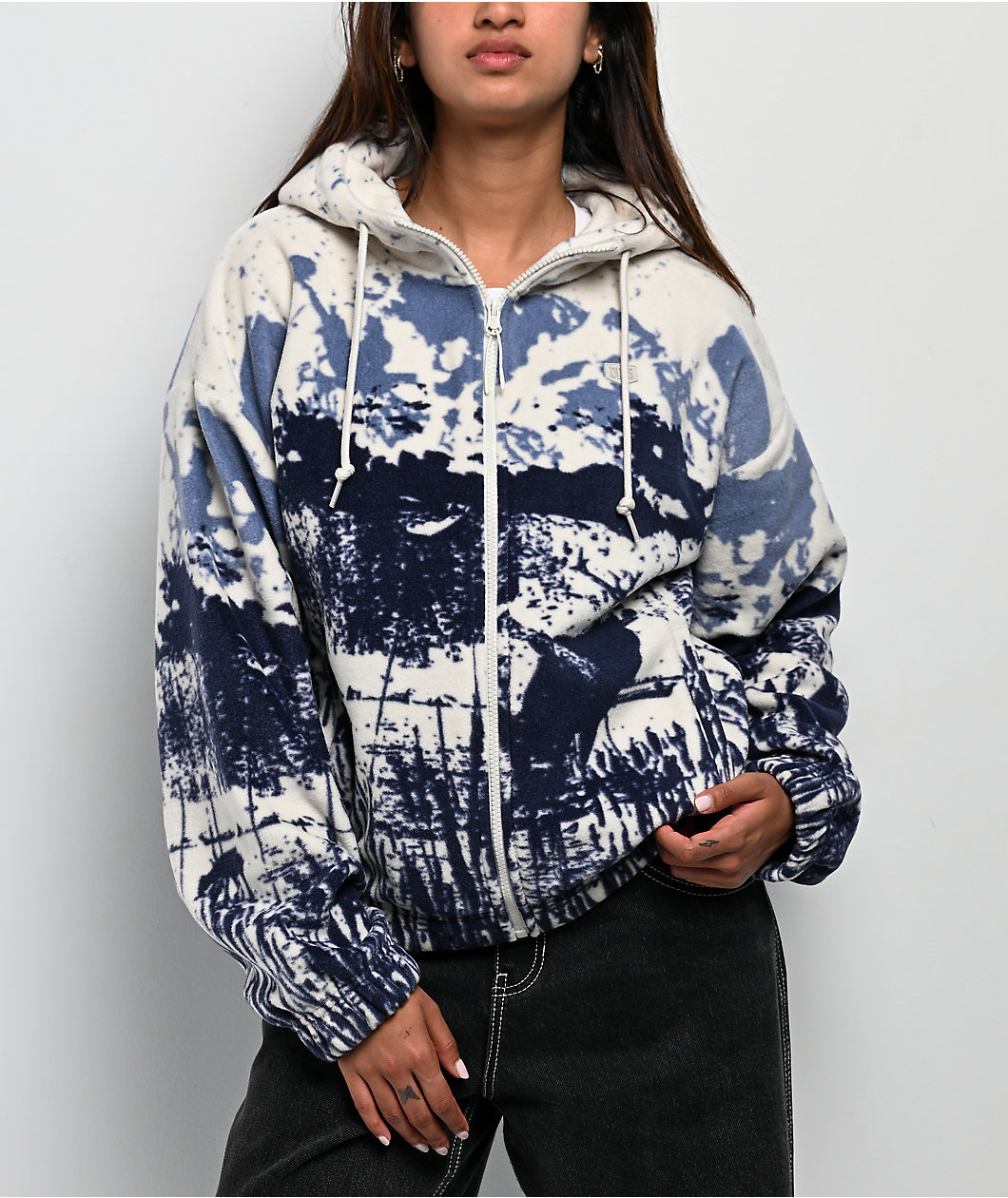 Dravus Helia Landscape White & Blue Fleece Zip Hoodie