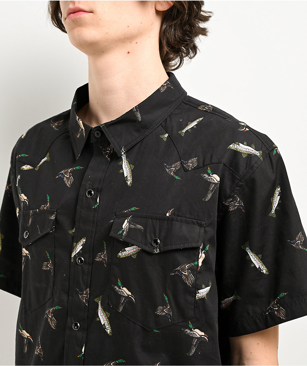 Dravus Kingfisher Black Button Up Short Sleeve Shirt