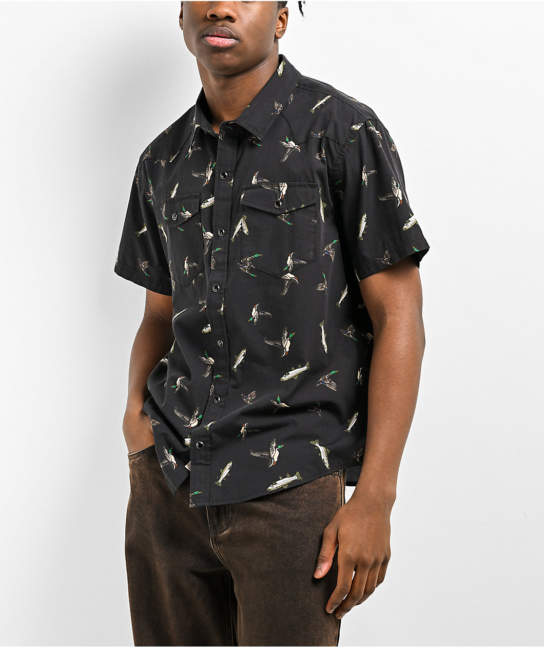 Dravus Kingfisher Black Button Up Short Sleeve Shirt