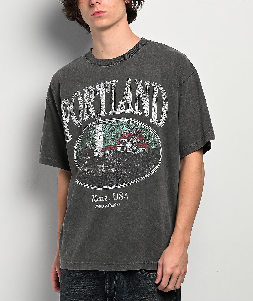 Dravus Portland Maine Grey Wash T-Shirt