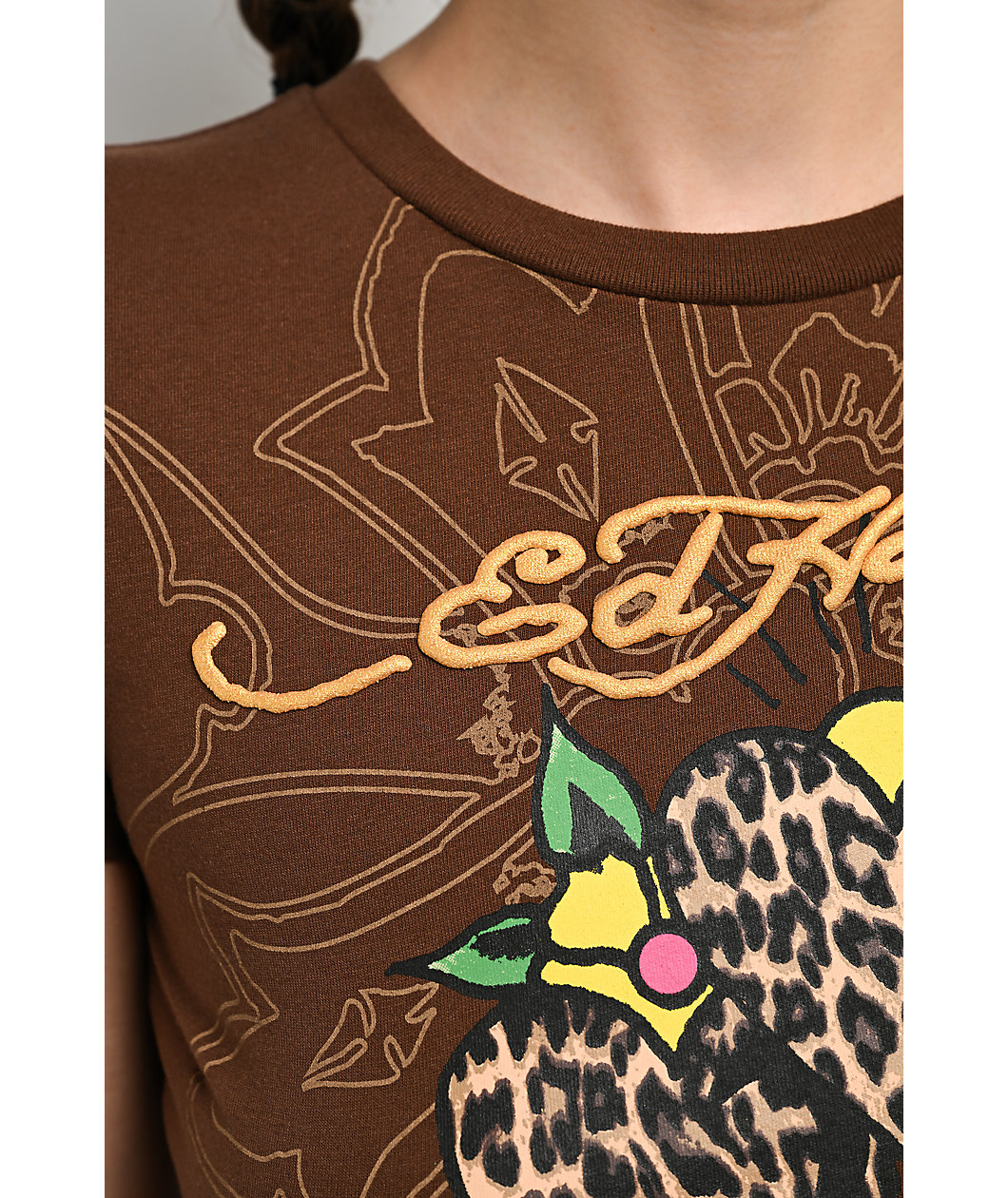 Ed Hardy 3 Hearts Cocoa Crop T-Shirt