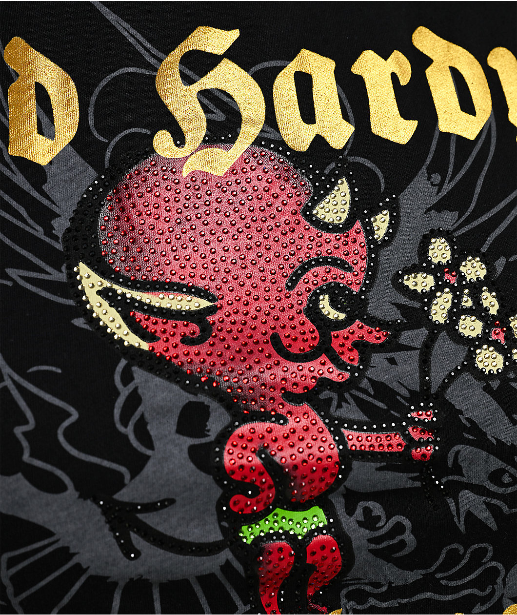 Ed Hardy Baby Devil Rhinestone Black Crop T-Shirt
