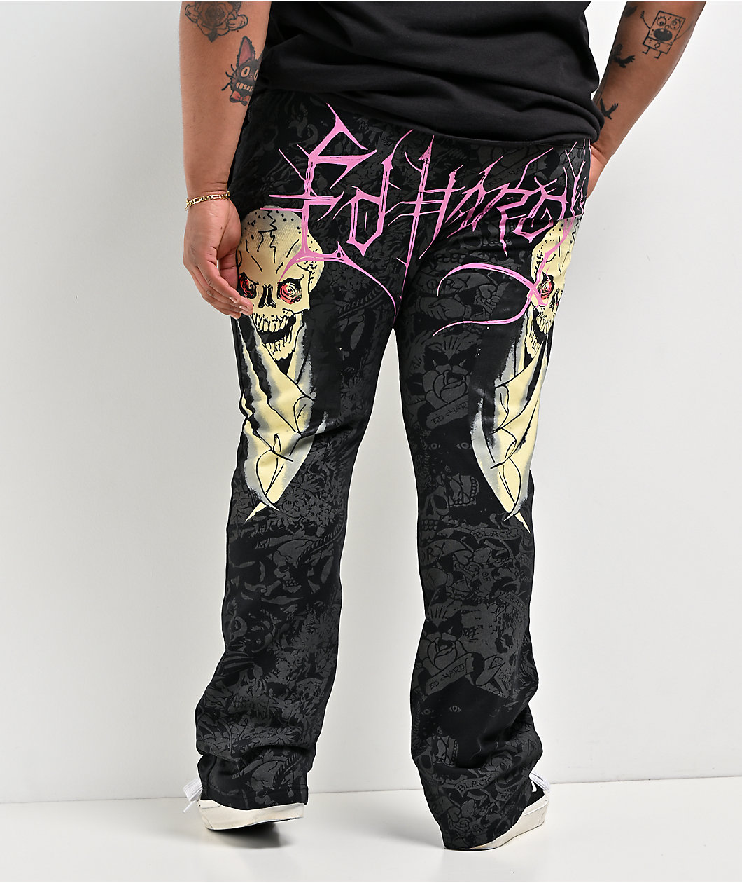 Ed Hardy Bat Skull Black Bootcut Sweatpants