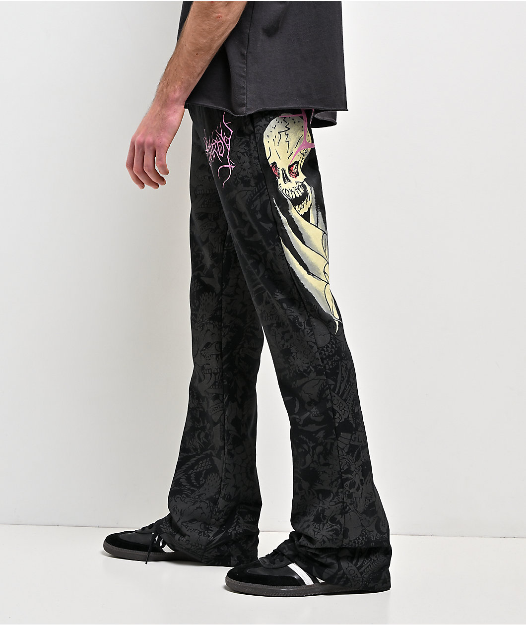 Ed Hardy Bat Skull Black Bootcut Sweatpants