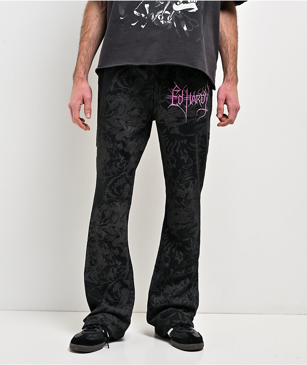 Ed Hardy Bat Skull Black Bootcut Sweatpants