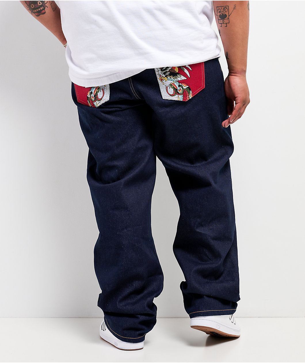 Ed Hardy Battle Skull Blue Baggy Raw Denim Jeans