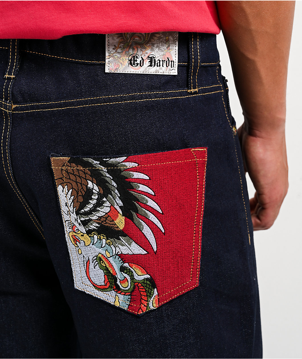 Ed Hardy Battle Skull Blue Baggy Raw Denim Jeans