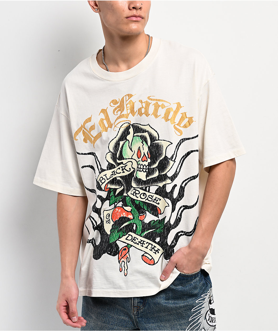 Ed Hardy Black Rose Ivory T-Shirt