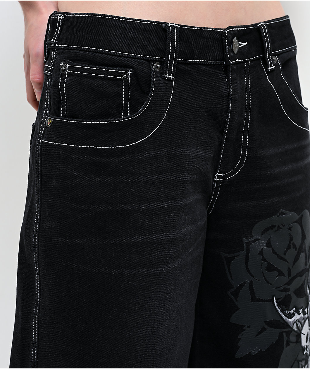 Ed Hardy Butterfly Skull Black Wash Jean Shorts
