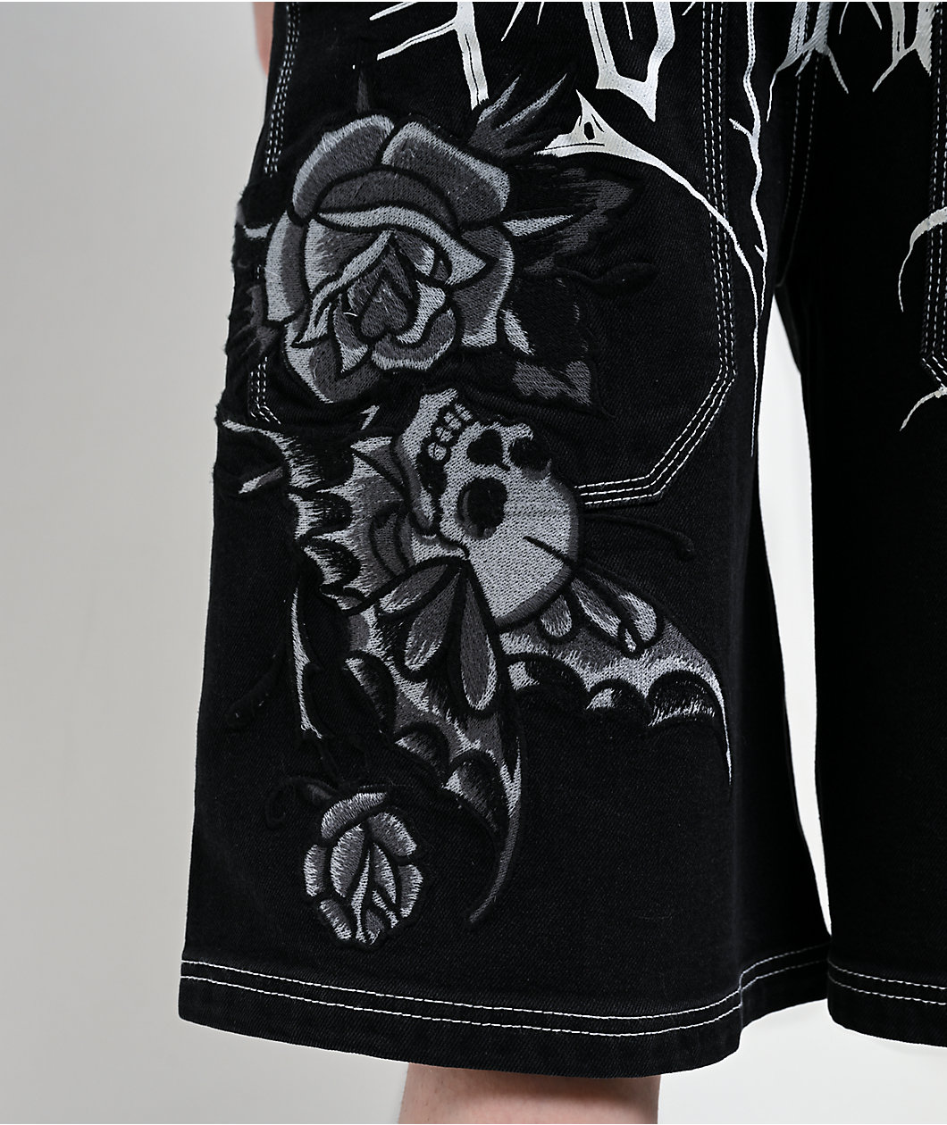 Ed Hardy Butterfly Skull Black Wash Jean Shorts