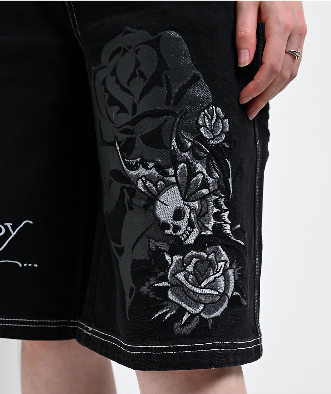Ed Hardy Butterfly Skull Black Wash Jean Shorts
