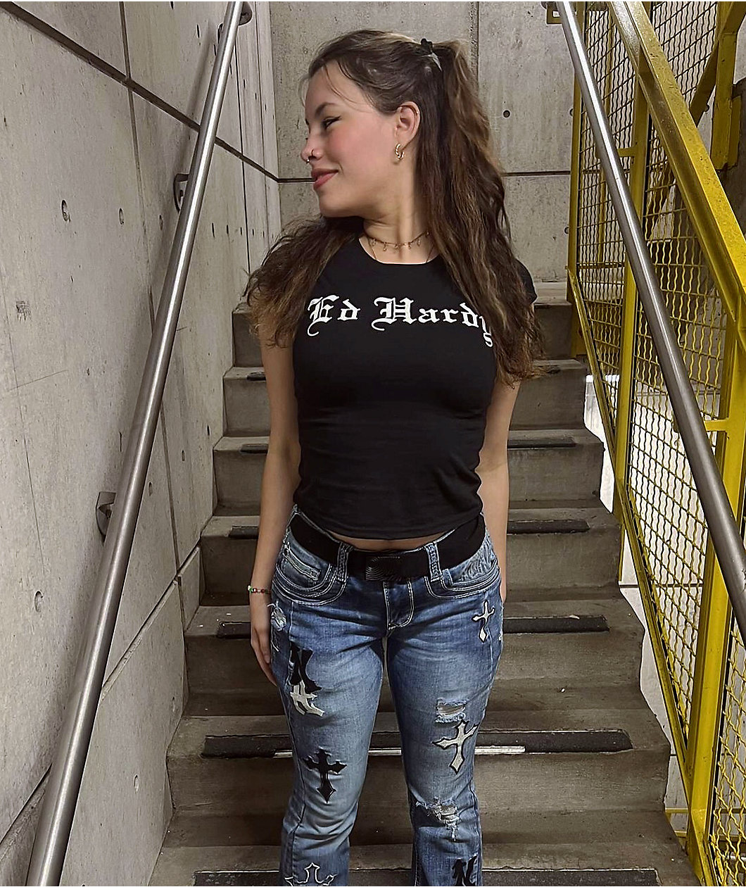 Ed Hardy Cross Heart Cap Sleeve Black T-Shirt