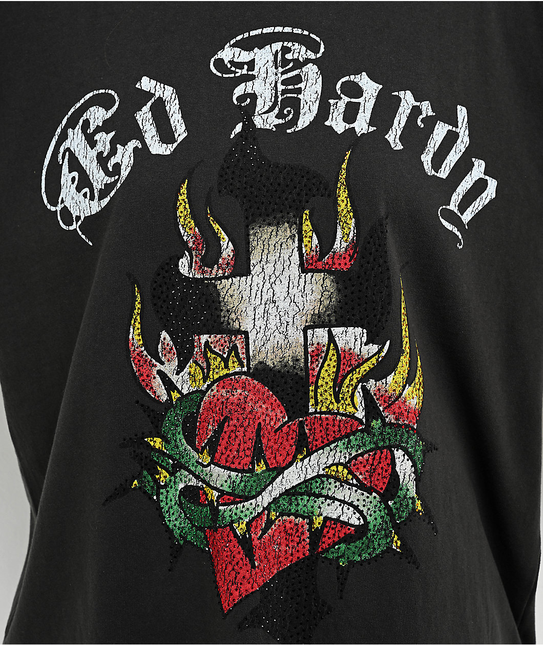 Ed Hardy Cross Heart Charcoal Boxy T-Shirt