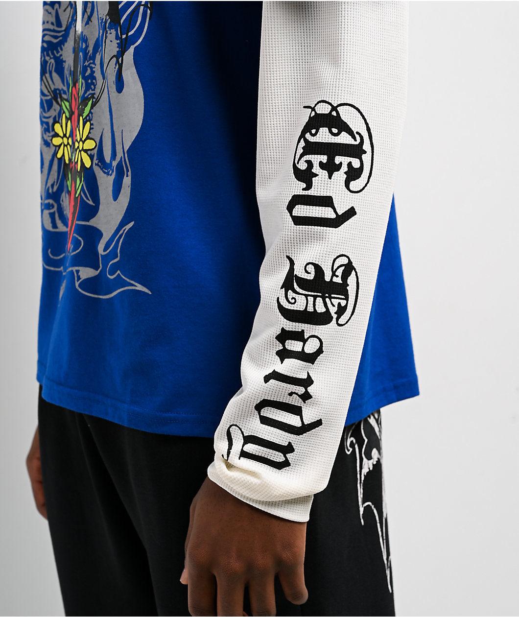 Ed Hardy Cross Heart French Blue & White 2fer Long Sleeve T-Shirt