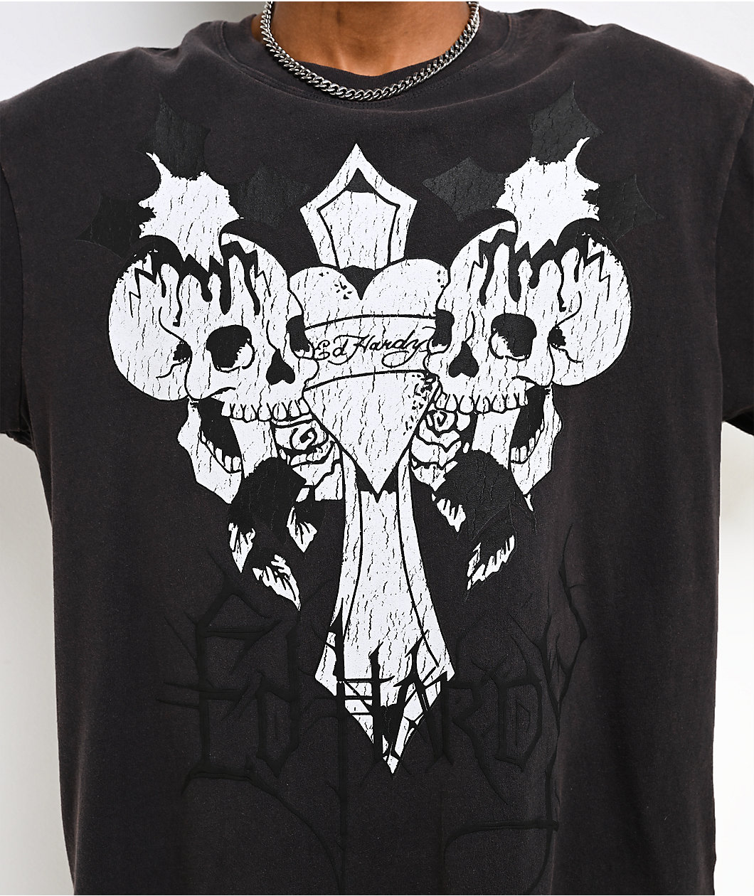 Ed Hardy Cross Skull Black Wash Crop T-Shirt