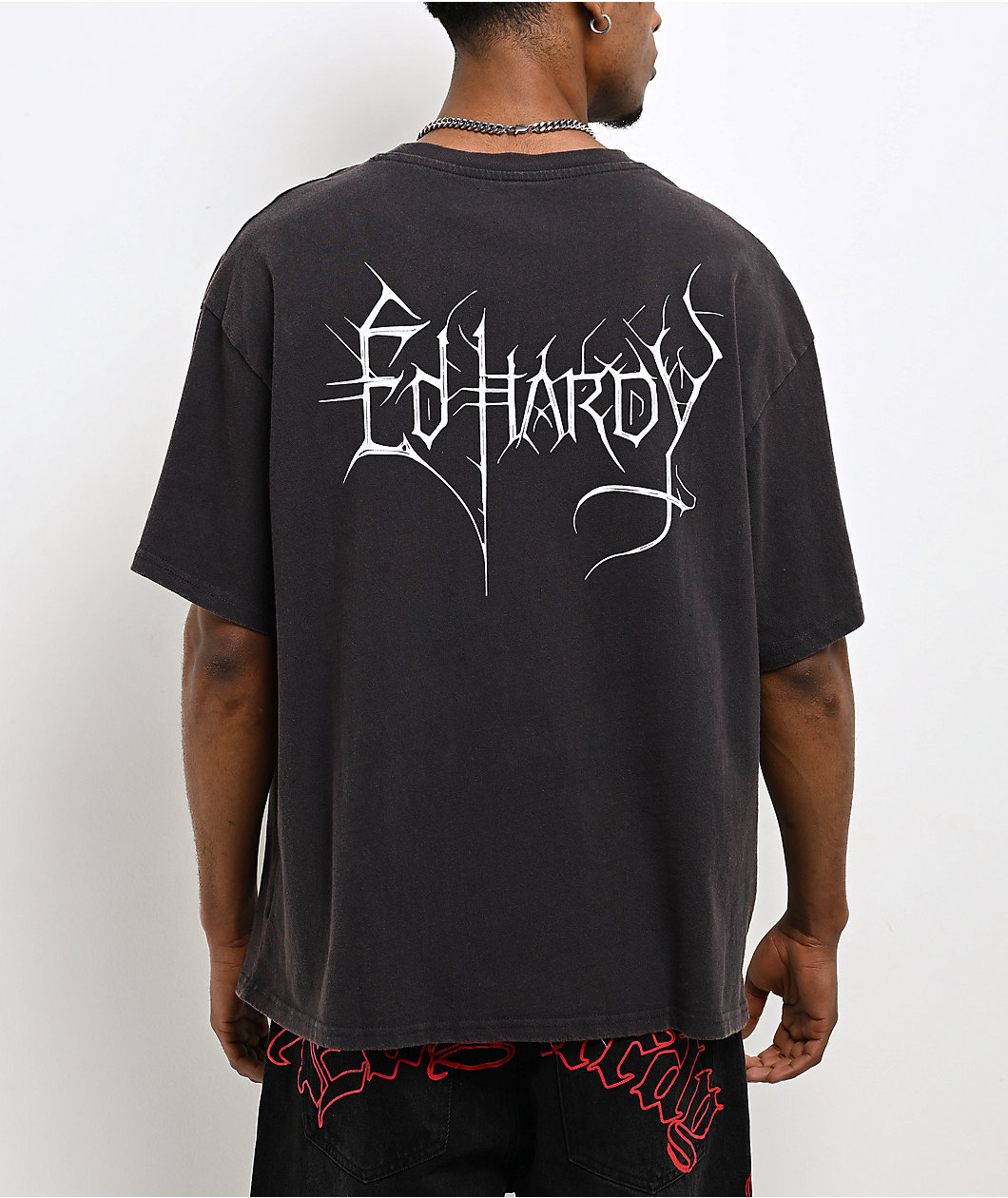 Ed Hardy Cross Skull Black Wash Crop T-Shirt