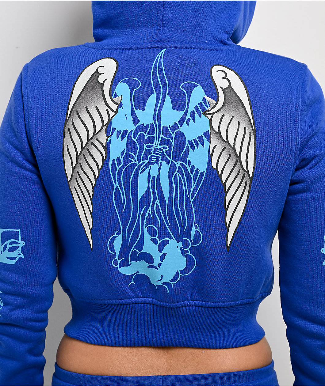 Ed Hardy Cross Wings Royal Blue Crop Zip Hoodie