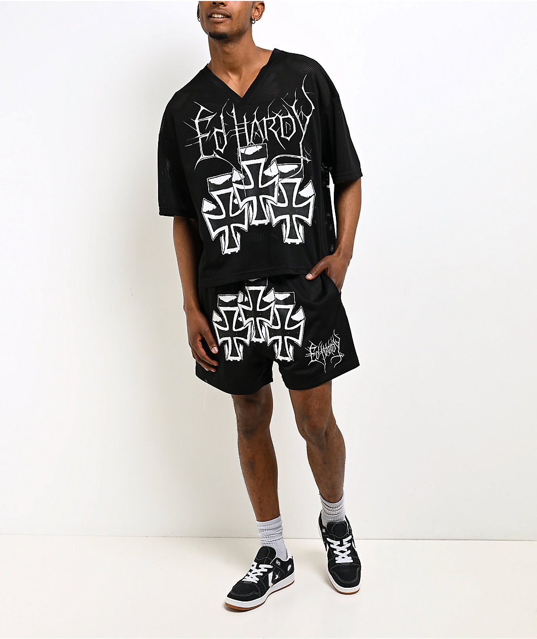 Ed Hardy Crosses Black Mesh Shorts