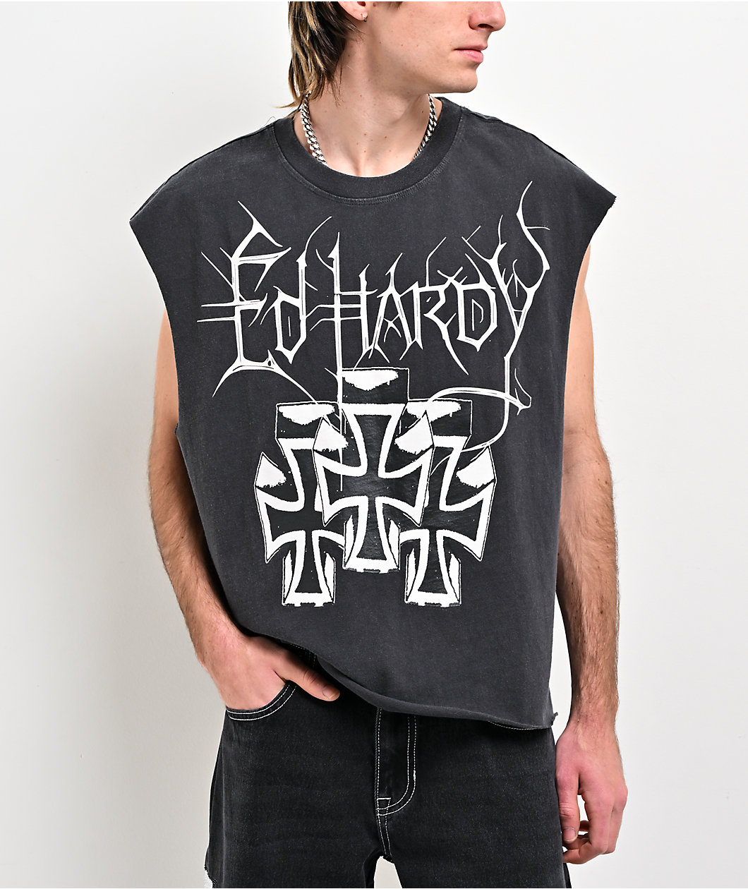 Ed Hardy Crosses Grey Tank Top