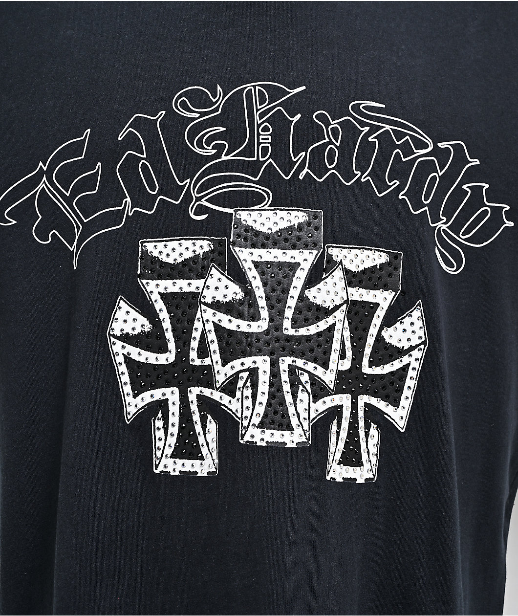 Ed Hardy Crosses Rhinestone Black 2fer Long Sleeve T-Shirt