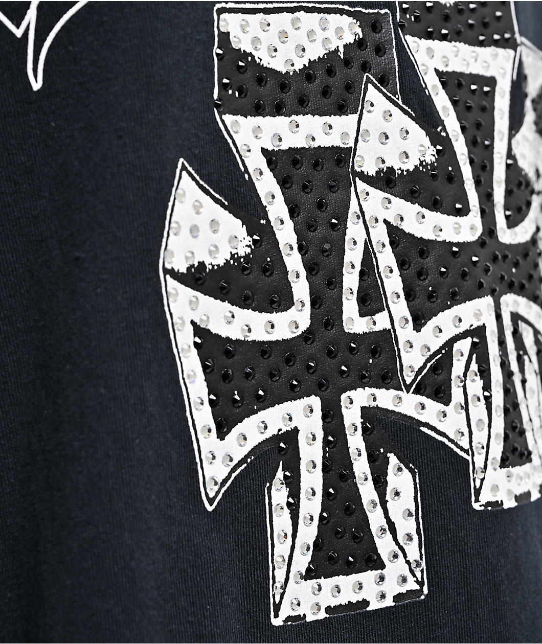Ed Hardy Crosses Rhinestone Black 2fer Long Sleeve T-Shirt