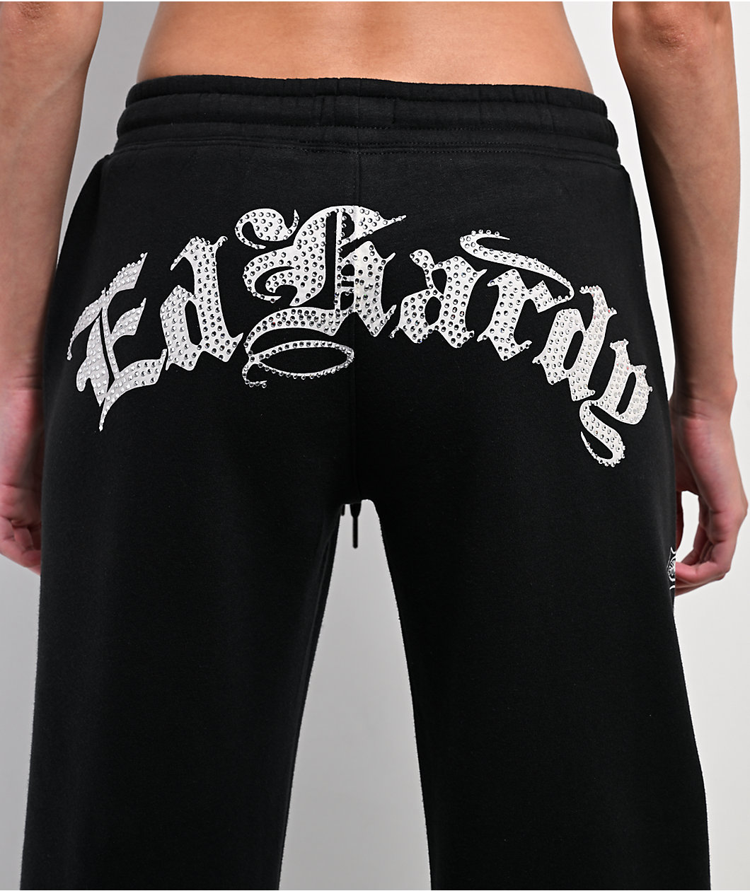 Ed Hardy Crosses Rhinestone Black Wide Leg Sweatpants