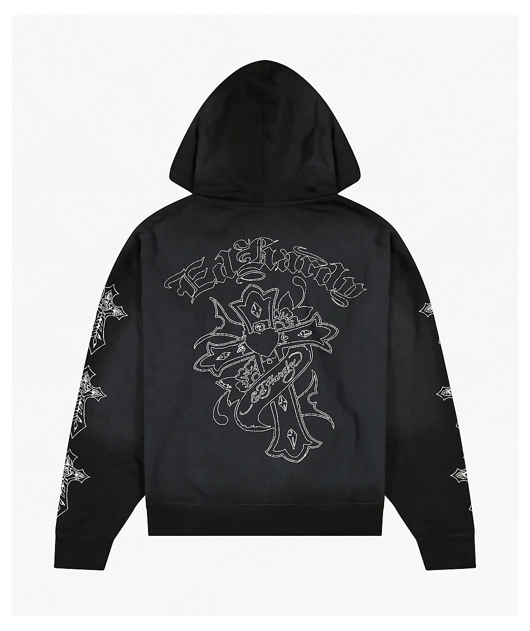 Ed Hardy Crosses Sunfade Black Zip Hoodie