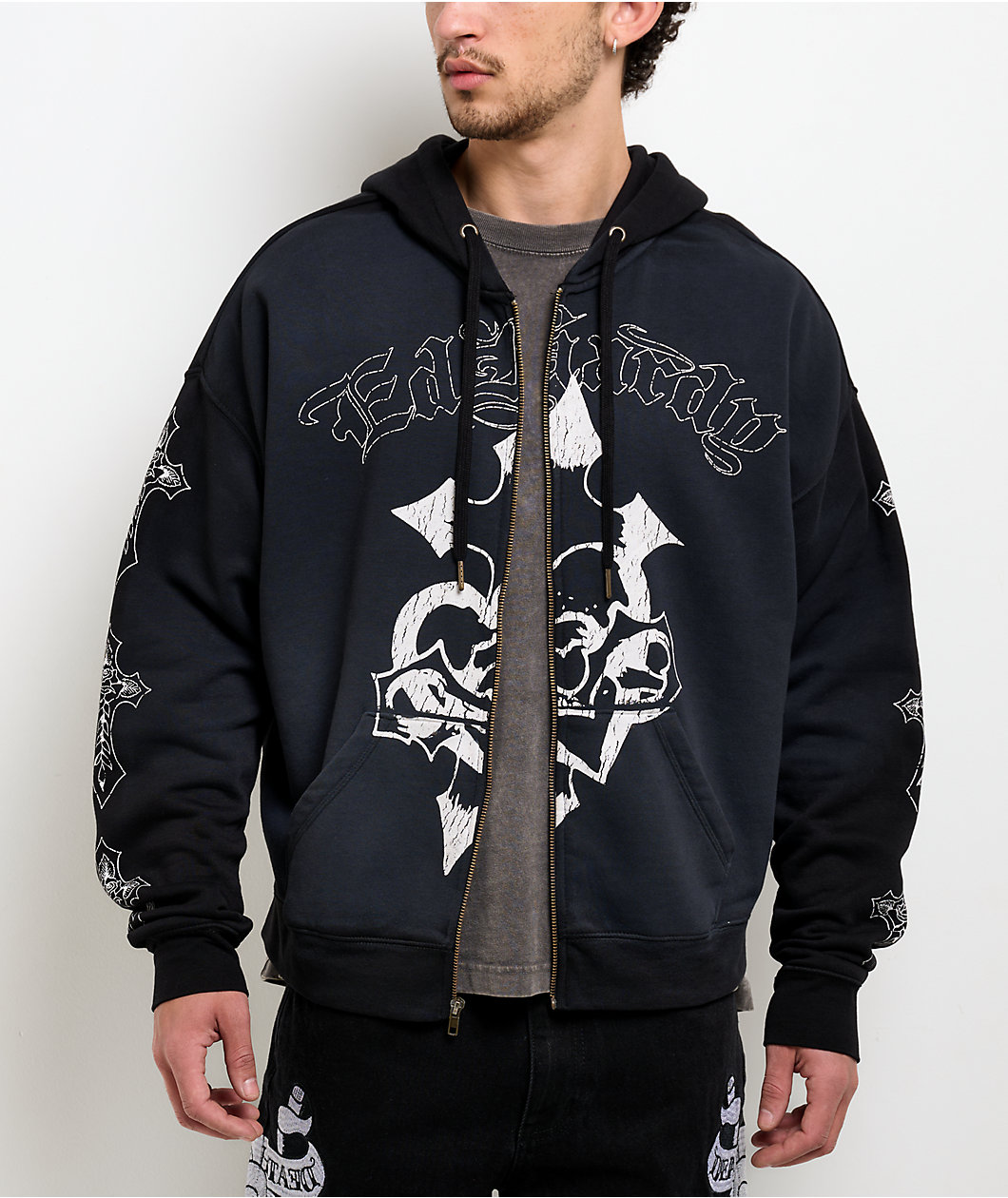 Ed Hardy Crosses Sunfade Black Zip Hoodie