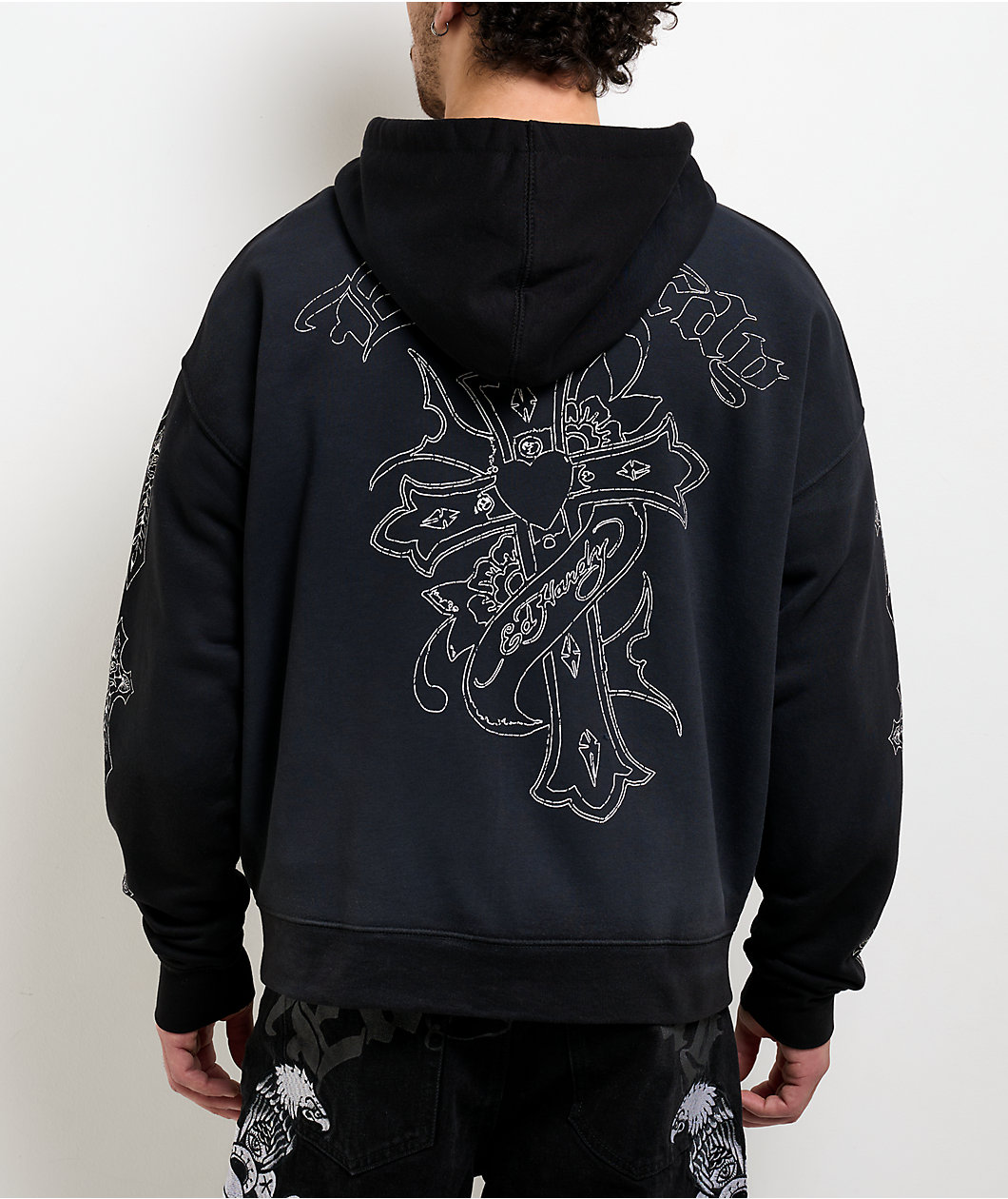 Ed Hardy Crosses Sunfade Black Zip Hoodie