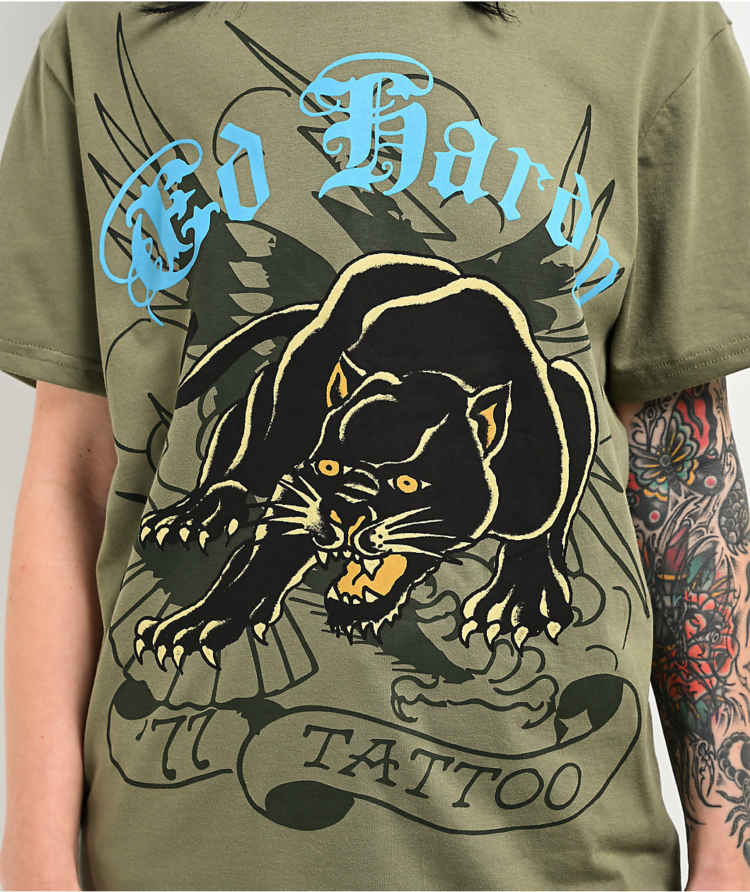 Ed Hardy Crouching Panther Olive T-Shirt