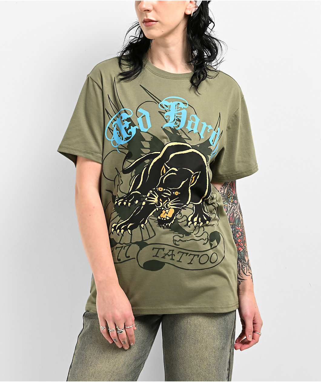 Ed Hardy Crouching Panther Olive T-Shirt