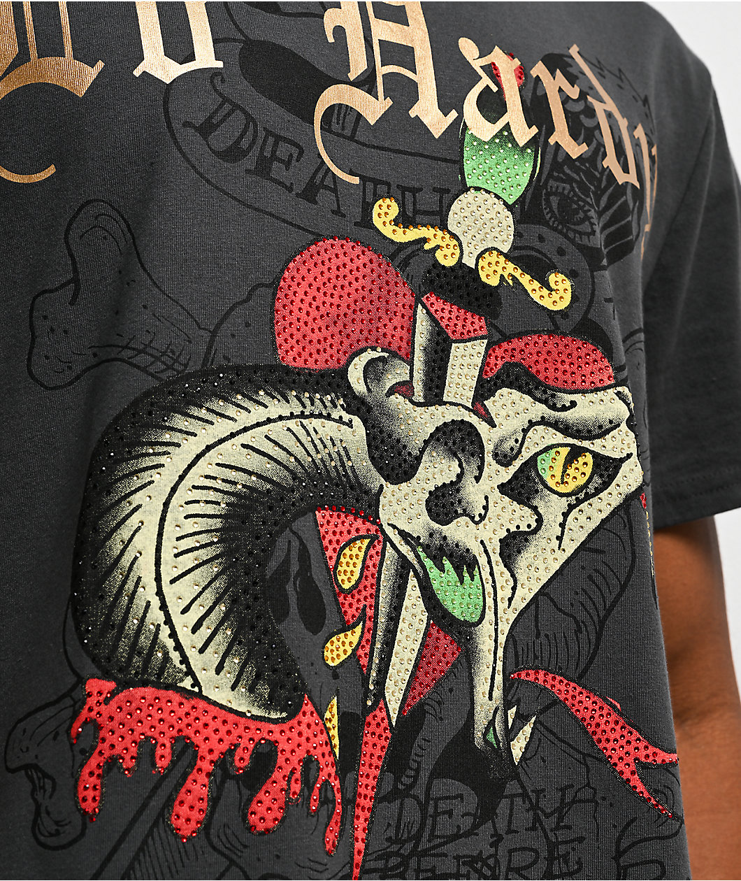 Ed Hardy Dagger Snake Rhinestone Black Wash T-Shirt