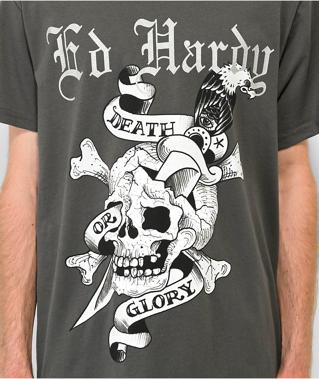 Ed Hardy Death Or Glory Skull Charcoal T-Shirt