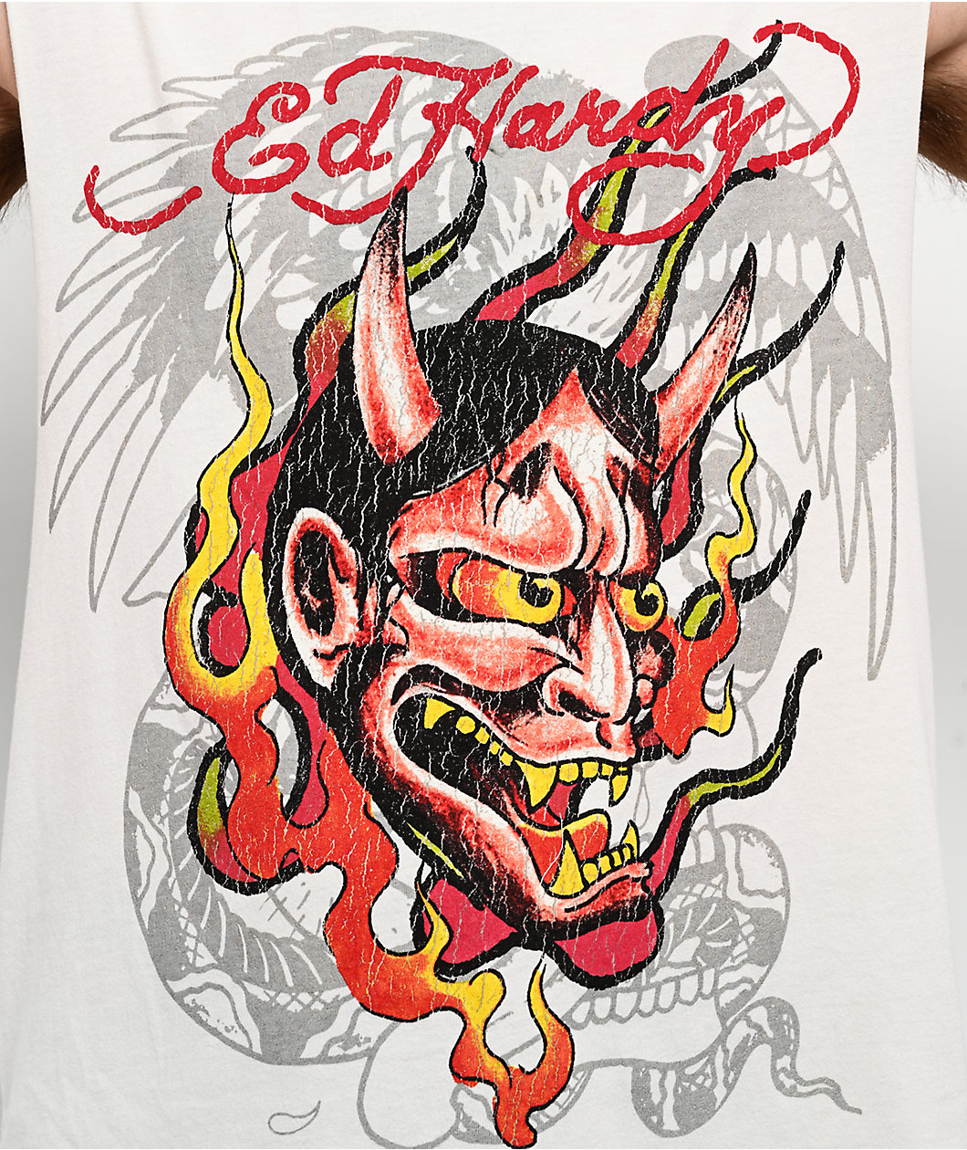 Ed Hardy Demon Ivory Cutoff Tank Top