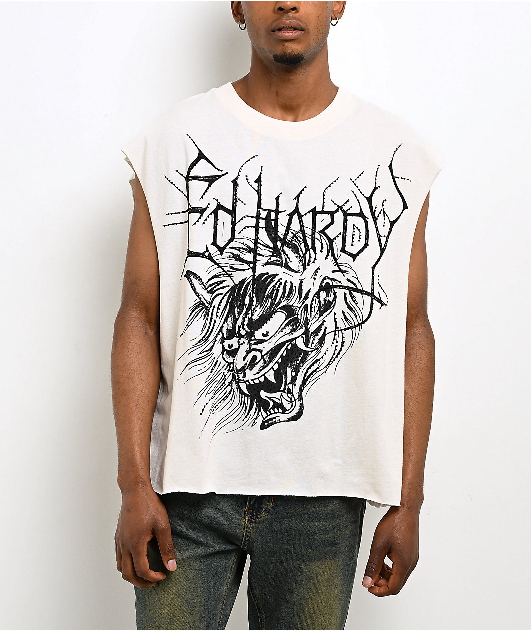 Ed Hardy Demons Head Natural Crop Tank Top