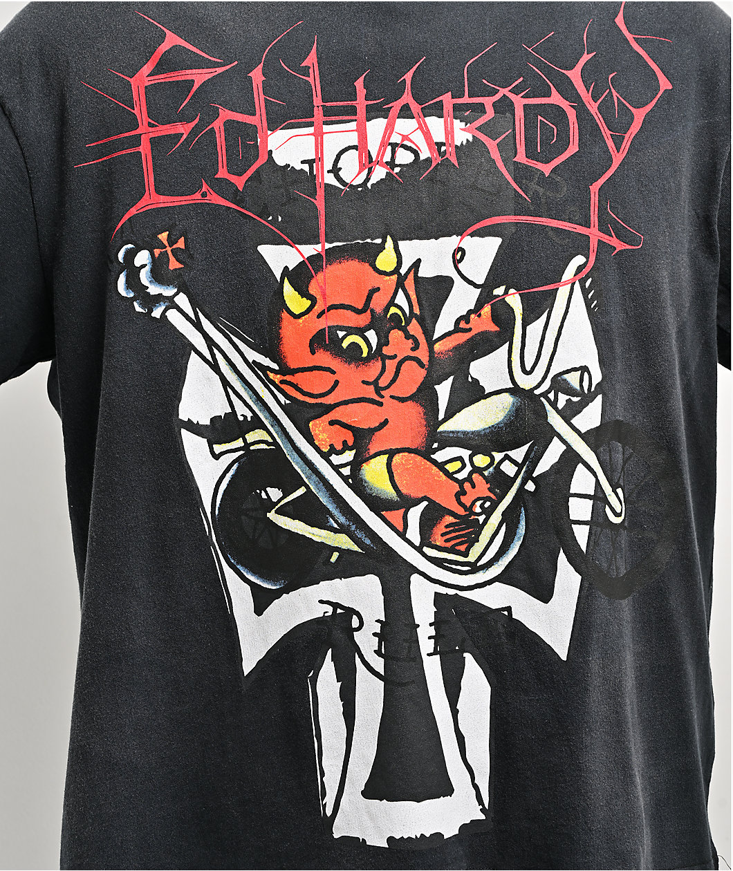 Ed Hardy Devil Bike Black & White 2fer Long Sleeve T-Shirt