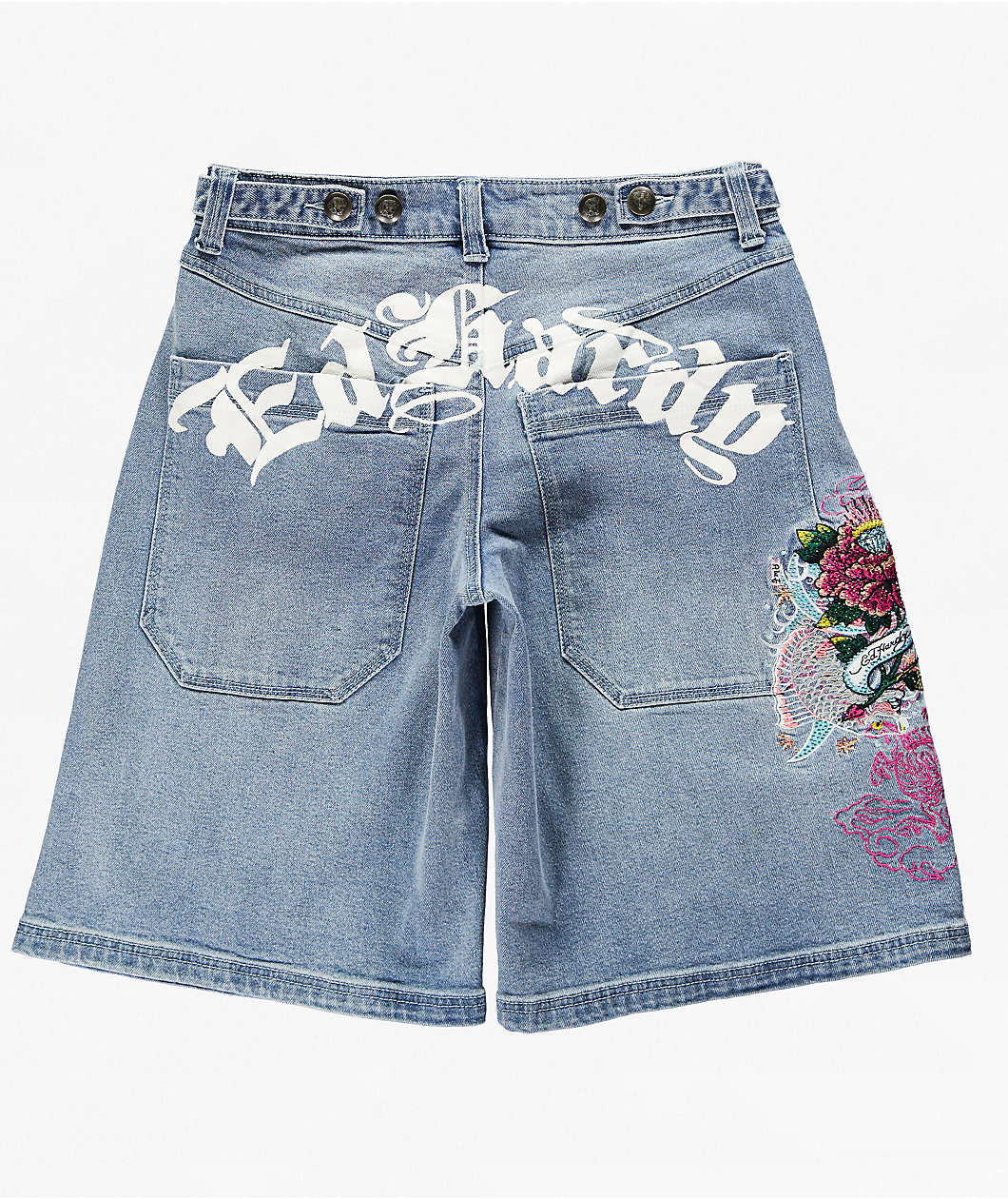 Ed Hardy Diamond Flower Light Wash Jean Shorts
