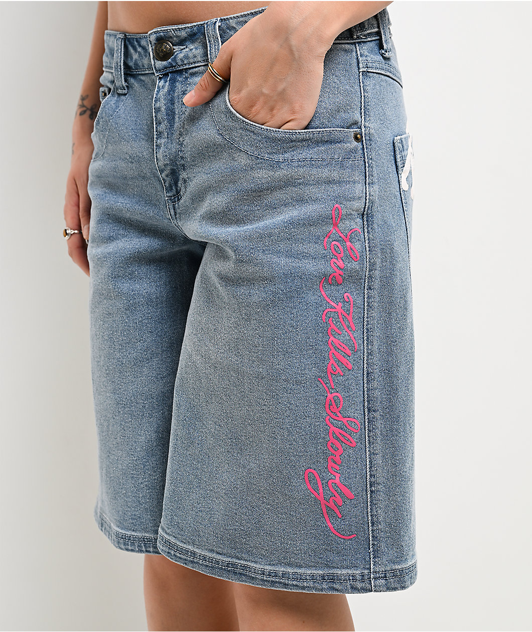 Ed Hardy Diamond Flower Light Wash Jean Shorts