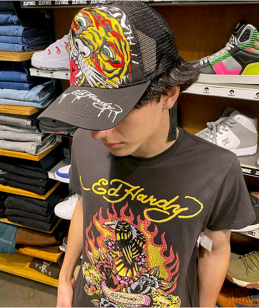 Ed Hardy Double Tiger Black Trucker Hat