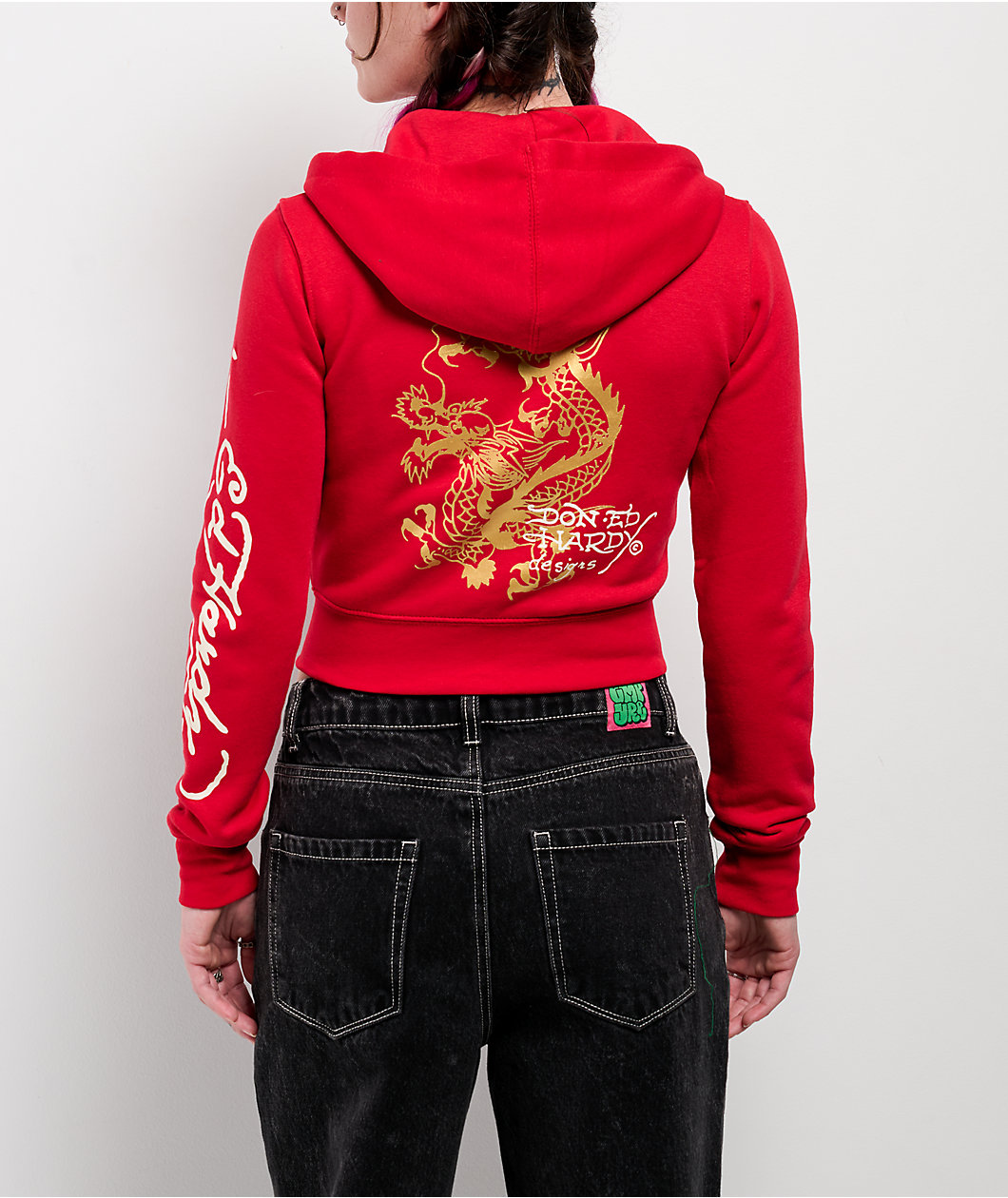 Ed Hardy Dragon Cherry Red Crop Zip Hoodie