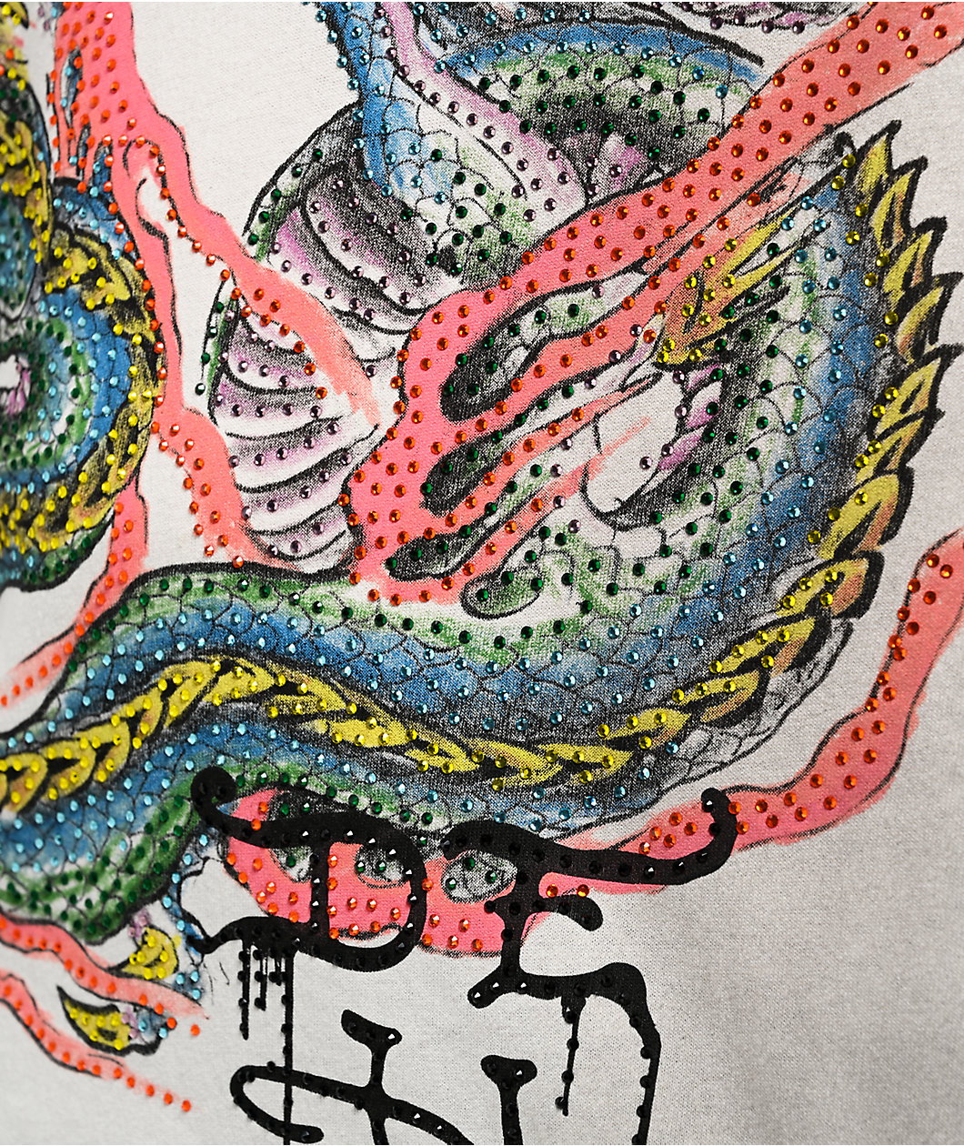Ed Hardy Dragon Rhinestone Ivory Long Sleeve T-Shirt