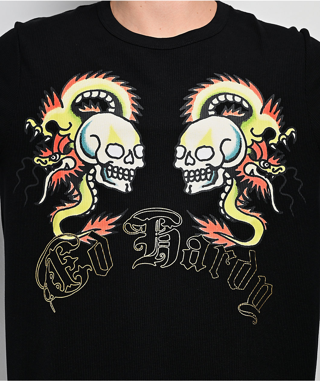 Ed Hardy Dragon Skull Black Thermal Long Sleeve T-Shirt