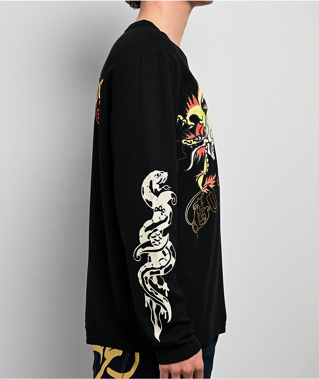 Ed Hardy Dragon Skull Black Thermal Long Sleeve T-Shirt