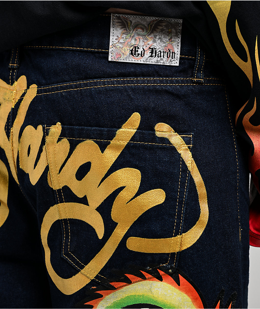 Ed Hardy Dragon Skull Raw Denim Jeans