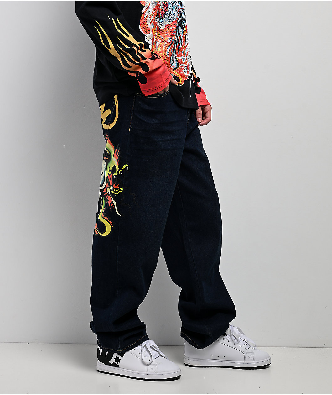 Ed Hardy Dragon Skull Raw Denim Jeans