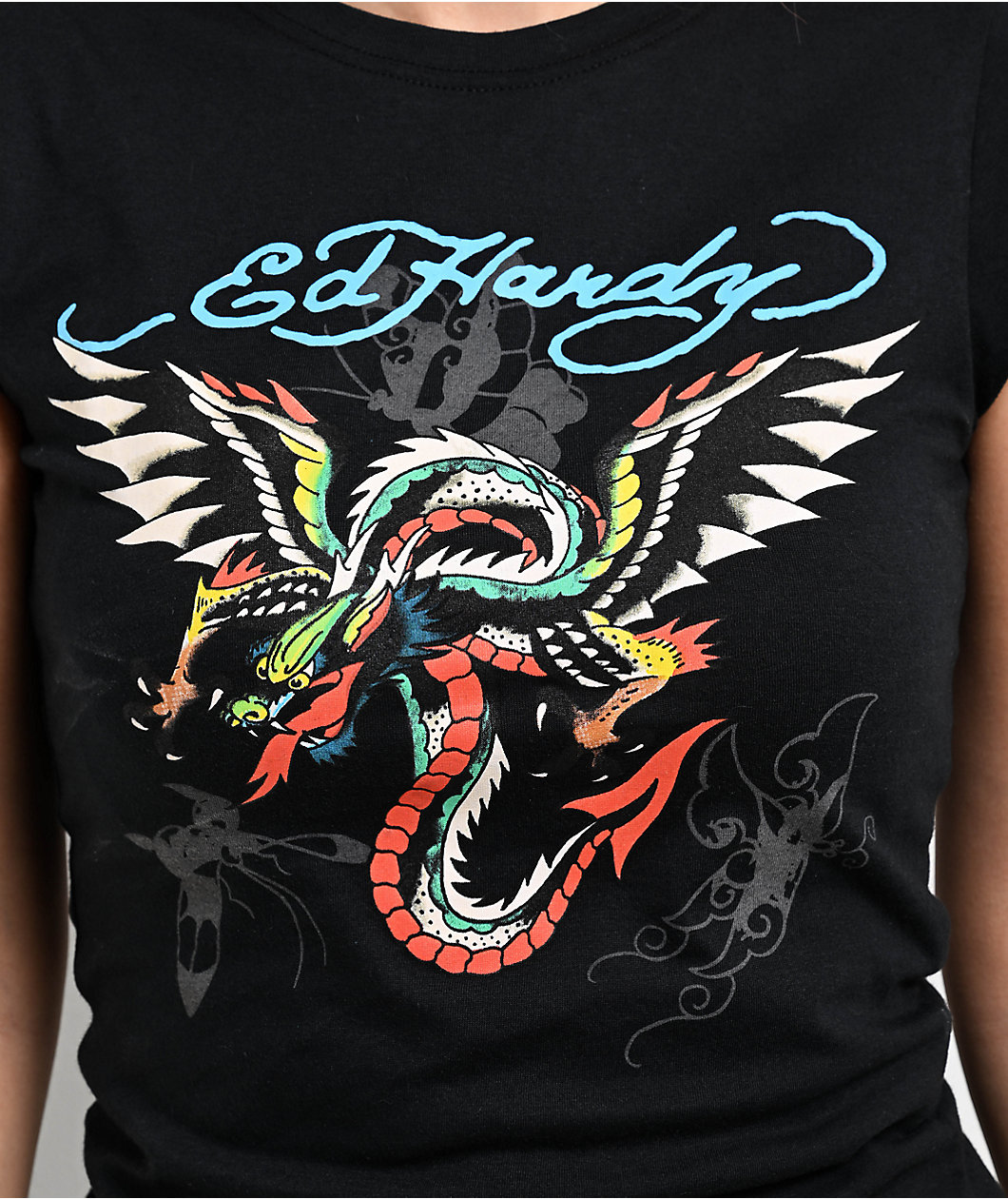 Ed Hardy Dragon Wings Black Crop T-Shirt