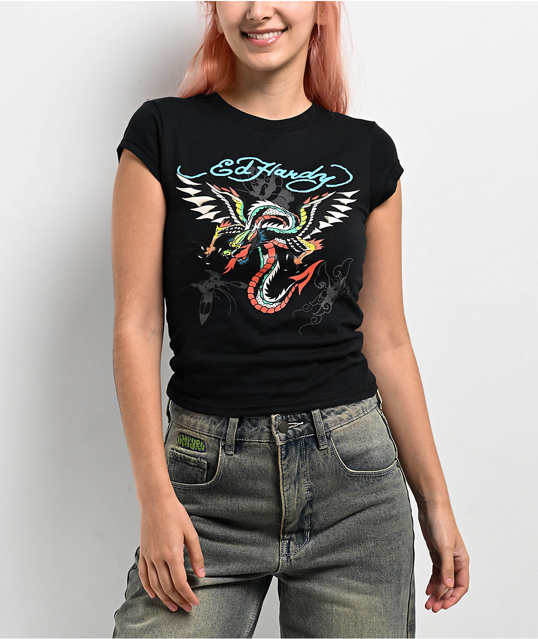 Ed Hardy Dragon Wings Black Crop T-Shirt