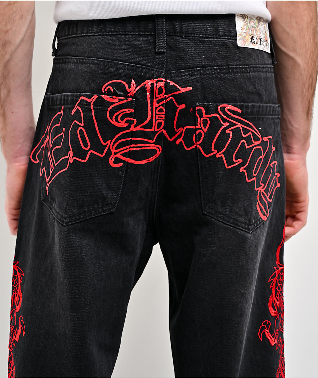 Ed Hardy Dragons Black Wash Baggy Jeans