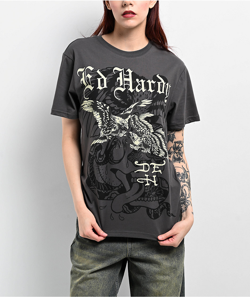 Ed Hardy Eagle Battle Charcoal T-Shirt